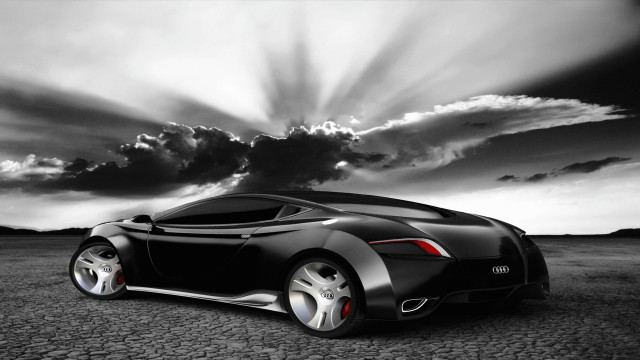 Black white sports car desert free wallpaper for desktop - medium preview image