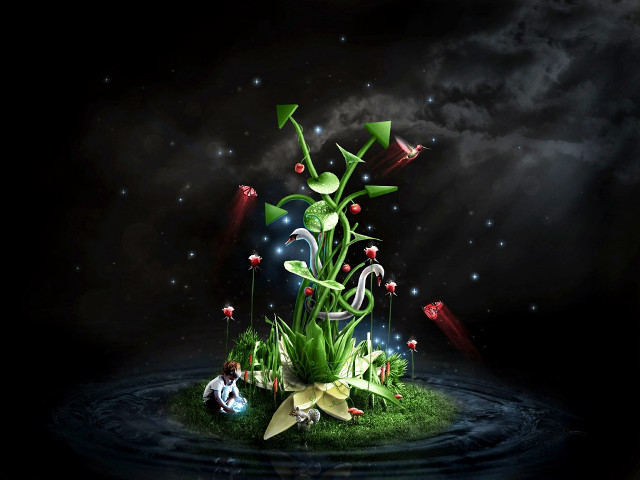 Small island plant water stars free wallpaper for desktop - medium preview image