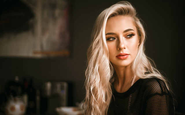 Blonde woman black top portrait #2 free wallpaper for desktop - medium preview image