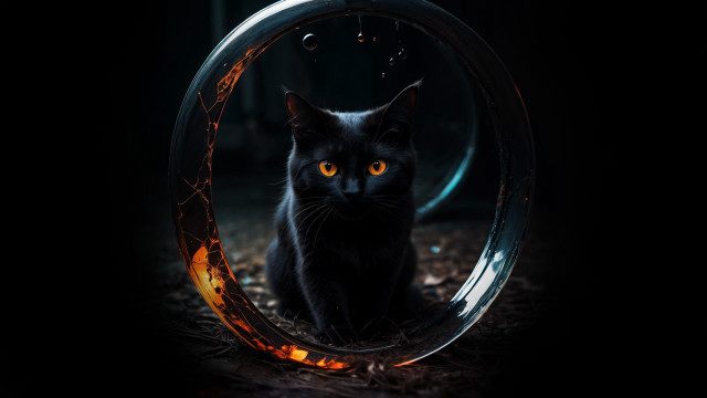 Black cat glass ball glowing free wallpaper for desktop - medium preview image