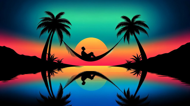 Tropical island hammock sunset reflection free wallpaper for desktop - medium preview image