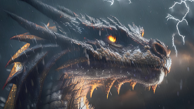 Dragon lightning rain battle matte free wallpaper for desktop - medium preview image