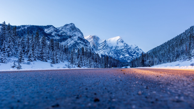 Mountain road snow trees fantasy free wallpaper for desktop - medium preview image