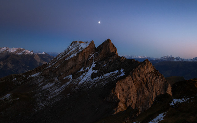 Mountain moon snowy horizon lake free wallpaper for desktop - medium preview image