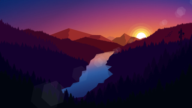 River forest sunset mountains moon free wallpaper for desktop - medium preview image