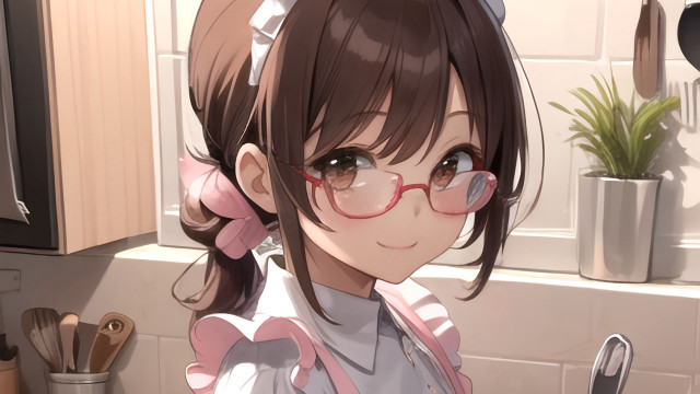 Girl glasses pinkbow kitchen kawaii free wallpaper for desktop - medium preview image