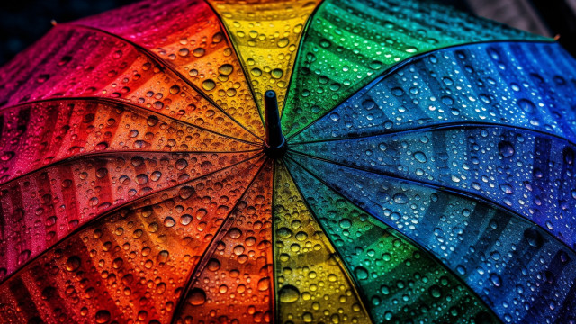 Rainbow umbrella water droplets macro #2 free wallpaper for desktop - medium preview image
