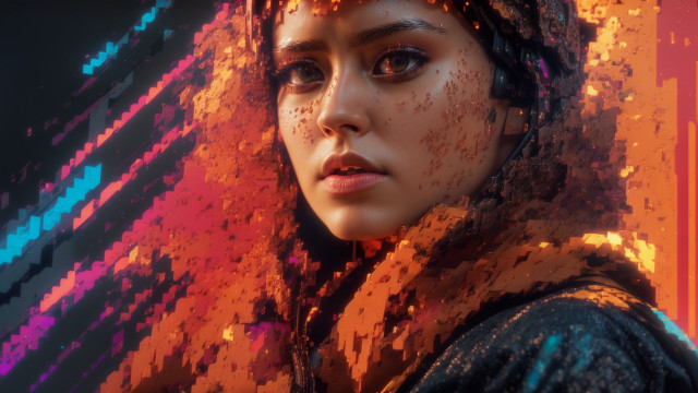 Woman colorful background fire android free wallpaper for desktop - medium preview image