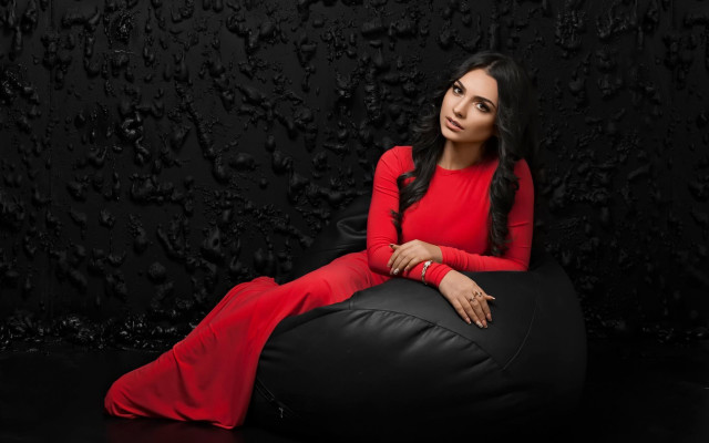 Woman red dress beanbag blackwall free wallpaper for desktop - medium preview image