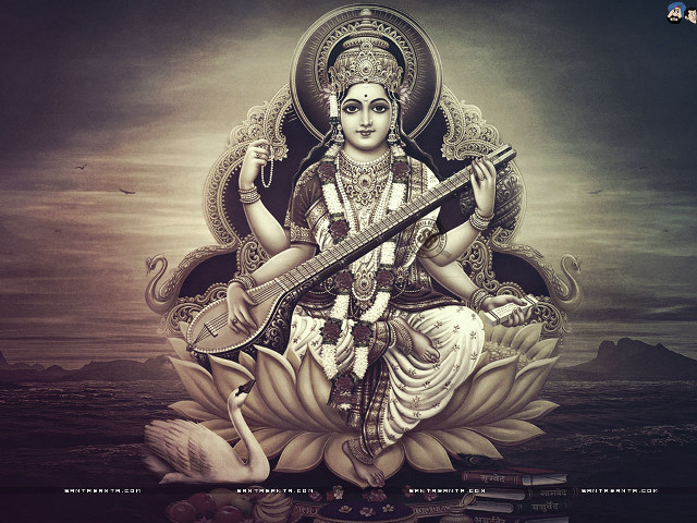 Hindu god guitar swan painting free wallpaper for desktop - medium preview image
