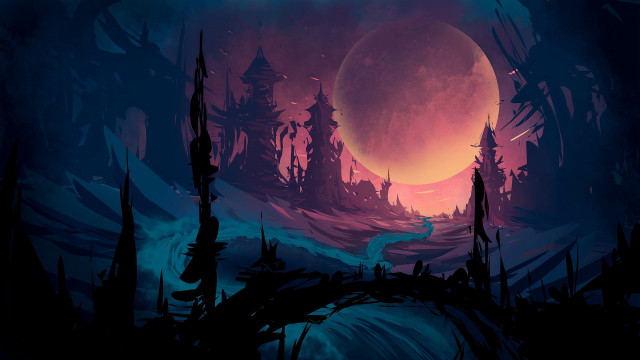 Dark forest full moon river free wallpaper for desktop - medium preview image