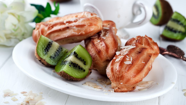 Plate kiwi coffee flower food free wallpaper for desktop - medium preview image