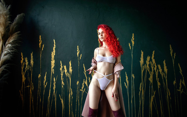 Woman bikini boots tallgrass greenwall free wallpaper for desktop - medium preview image