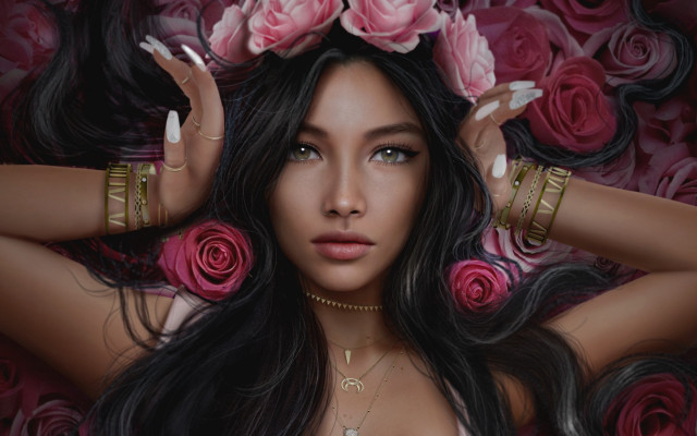 Woman rose crown long hair free wallpaper for desktop - medium preview image