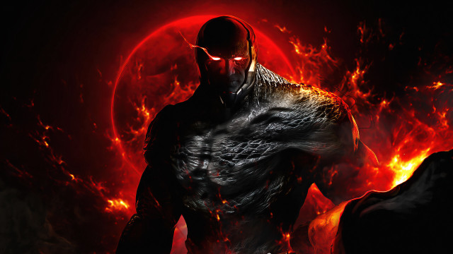 Fiery man red eyes flames free wallpaper for desktop - medium preview image