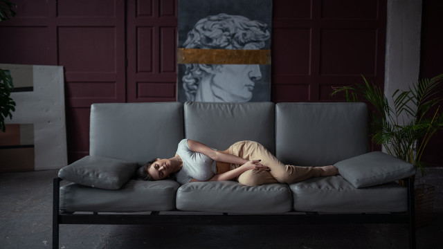 Woman couch man blonde sleeping free wallpaper for desktop - medium preview image