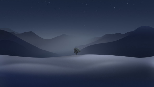 Lone tree snowy night mountains free wallpaper for desktop - medium preview image