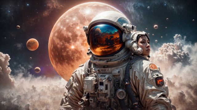 Space astronaut fullmoon planets clouds free wallpaper for desktop - medium preview image