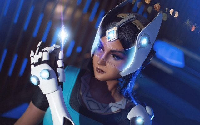 Futuristic woman hologram armor mechanical free wallpaper for desktop - medium preview image