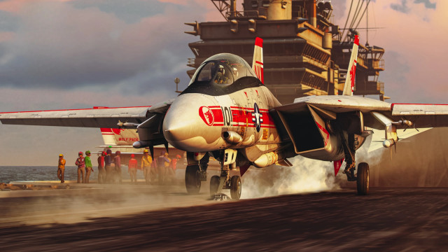 Fighterjet takeoff runway people ship free wallpaper for desktop - medium preview image