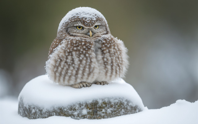 Small owl snow rock blurry free wallpaper for desktop - medium preview image