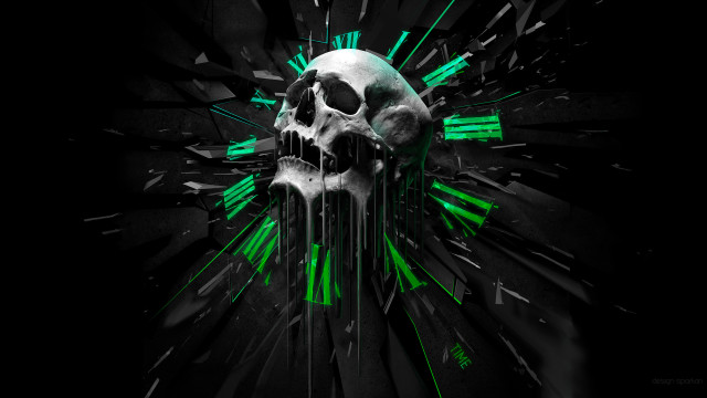 Skull green splatters cyberpunk android free wallpaper for desktop - medium preview image