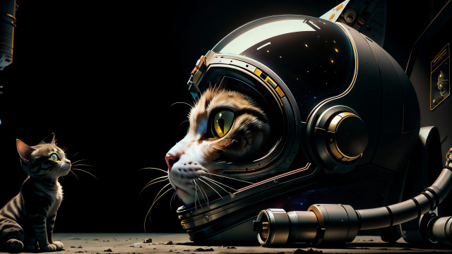 Black cat space suit reflection free wallpaper for desktop - medium preview image