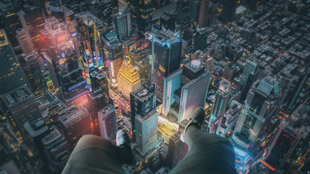 Cityscape night fantasy railings reflection free wallpaper for desktop - medium preview image