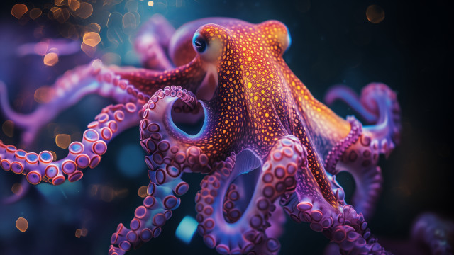 Octopus glowing depthoffield 3drender blurry free wallpaper for desktop - medium preview image