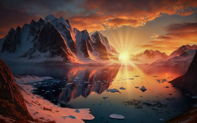 Mountain lake icebergs sunset space free wallpaper for desktop - medium preview image