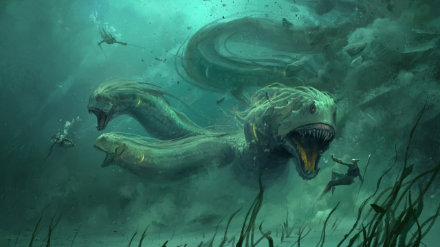 Long necked creature underwater fantasy free wallpaper for desktop - medium preview image