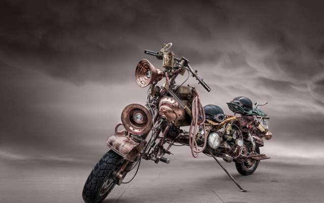 Motorcycle engine surrealist cloudscape dieselpunk free wallpaper for desktop - medium preview image