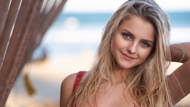 Woman red top beach braid free wallpaper for desktop - medium preview image