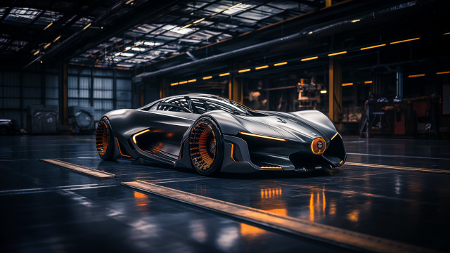 Futuristic car garage city lights free wallpaper for desktop - medium preview image