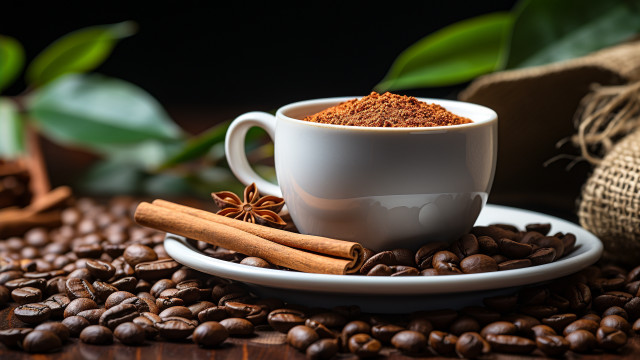 Coffee cinnamon sticks beans bowl free wallpaper for desktop - medium preview image