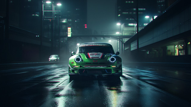Green car night city lights #2 free wallpaper for desktop - medium preview image
