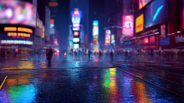 City street night neon lights free wallpaper for desktop - medium preview image
