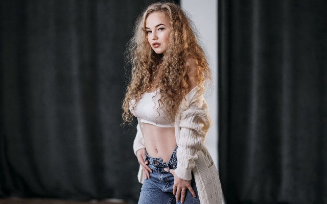 Woman longhair room blackcurtain white free wallpaper for desktop - medium preview image