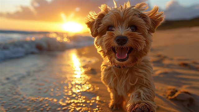 Dog beach sunset cheerful flame free wallpaper for desktop - medium preview image