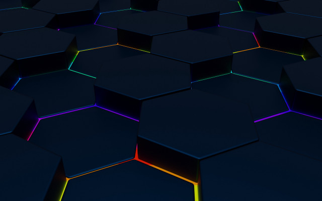 Black hexagons rainbow light 3d free wallpaper for desktop - medium preview image