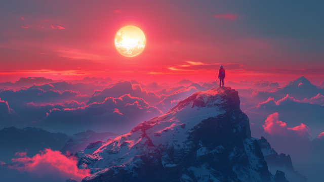 Mountain sunset red sky city free wallpaper for desktop - medium preview image