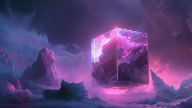 Cube clouds mountain purple sky free wallpaper for desktop - medium preview image