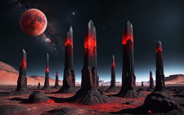 Red planet red moon starry free wallpaper for desktop - medium preview image