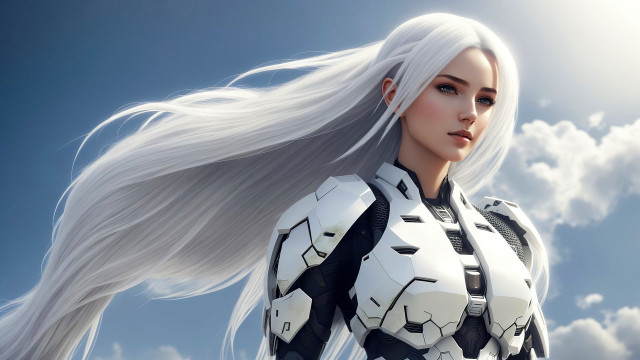 White hair futuristic suit sky free wallpaper for desktop - medium preview image