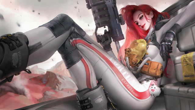 Futuristic woman cyberpunk robot gun free wallpaper for desktop - medium preview image