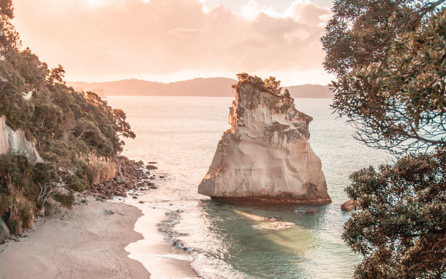 Large rock ocean beach boat #2 free wallpaper for desktop - medium preview image