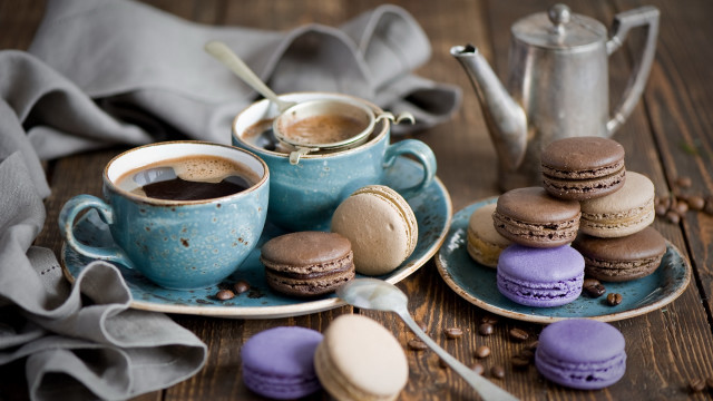 Macaroons coffee teapot spoon stilllife free wallpaper for desktop - medium preview image