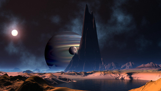 Distant planet mountain city lights free wallpaper for desktop - medium preview image