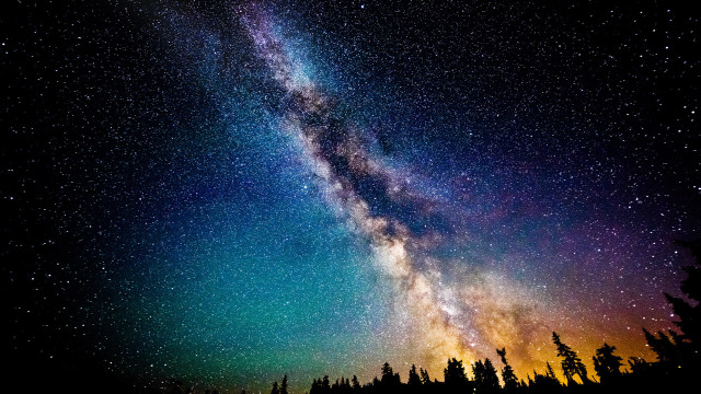 Night sky starry tree line free wallpaper for desktop - medium preview image