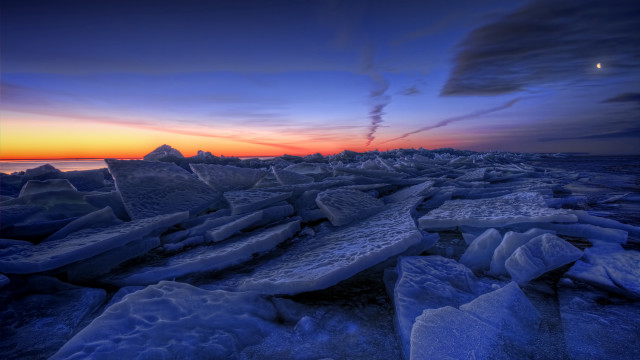 Sunset ice beach city lights free wallpaper for desktop - medium preview image